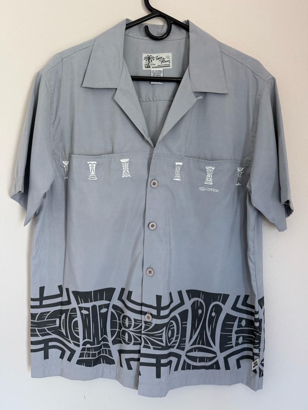 Toes on the Nose Shag Collection Hawaiian Shirt Tiki Border Oasis Grey Men’s S